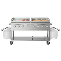 KoolMore 60-Inch Mobile Outdoor Charbroiler Grill with 8 Burners, Dual 30-Inch Griddle Plates, Propane