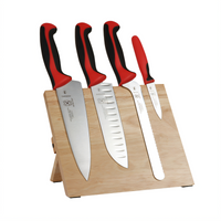 Mercer Culinary Millennia Colors 5-Piece Acacia Magnetic Board Knife Set with Red Handles