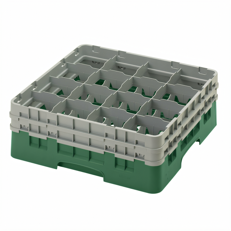 Product image #2 for Cambro Camrack Full-Size 16-Compartment Glass Rack with 2 Extenders, Sherwood Green