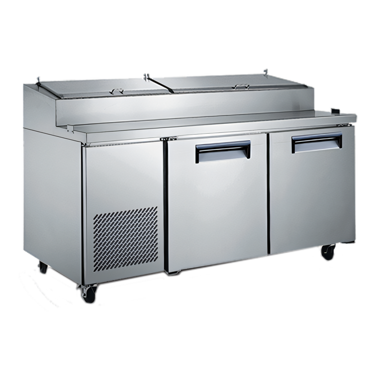 Product image #1 for U-STAR 71-Inch 2-Section Refrigerated Pizza Prep Table, 17 Cu. Ft., 2-Door, Side-Mounted Self-Contained Refrigeration
