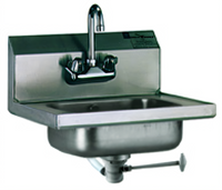 Eagle Group HSA-10-FO Wall-Mounted 304 Stainless Steel Hand Sink with 14 x 10 x 5 Inch Bowl, Gooseneck Faucet, and Overflow Drain