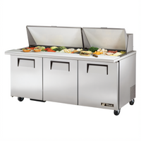 True Mega Top 72-Inch 3-Section Refrigerated Sandwich/Salad Prep Table with 30-Pan Rail