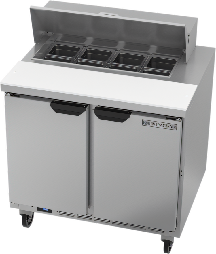 Product image #1 for Beverage-Air 36-Inch Two-Section Sandwich Top Refrigerated Prep Table with 2 Doors and 8 Pan Opening