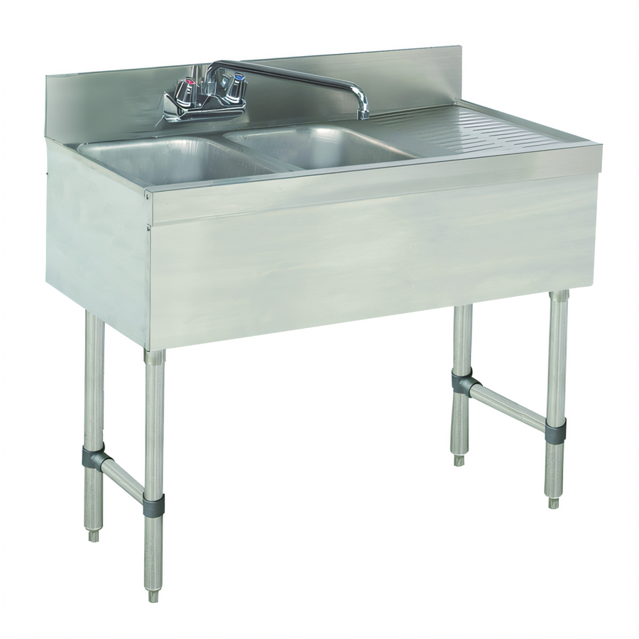 Product image #1 for Advance Tabco Special Value Series 48-Inch 2-Compartment Stainless Steel Underbar Bar Sink with Right Drainboard and Splash-Mount Faucet