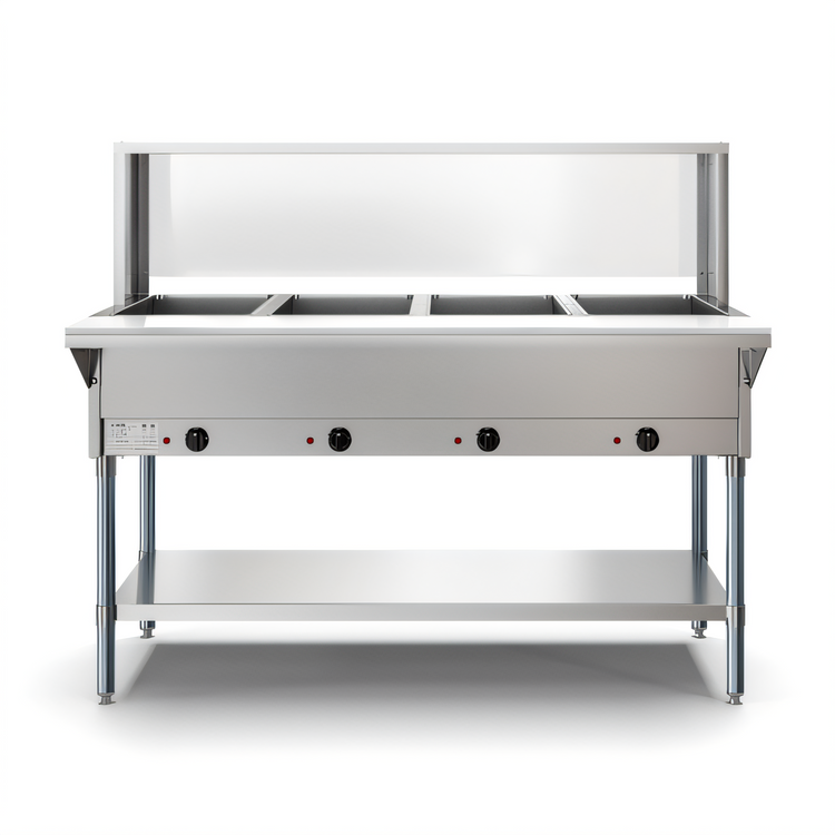 Product image #1 for KoolMore 4-Pan Electric Open Well Steam Table with Undershelf and Sneeze Guard
