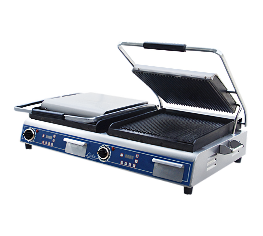 Product image #1 for Globe Deluxe 14-Inch Double Countertop Electric Sandwich/Panini Grill with Grooved Cast Iron Plates