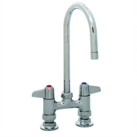 equip 4-Inch Adjustable Center Deck Mount Mixing Faucet with 5-9/16-Inch Swivel Gooseneck Spout