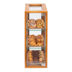 Thumbnail image #1 for Koolmore KM-BDW-13LN Bread Wooden Display Case, 0.89 cu. ft., Countertop, 3-tier, 8"W x 13"W x 20.75"H, (2) tempered glass shelves, (1) swing