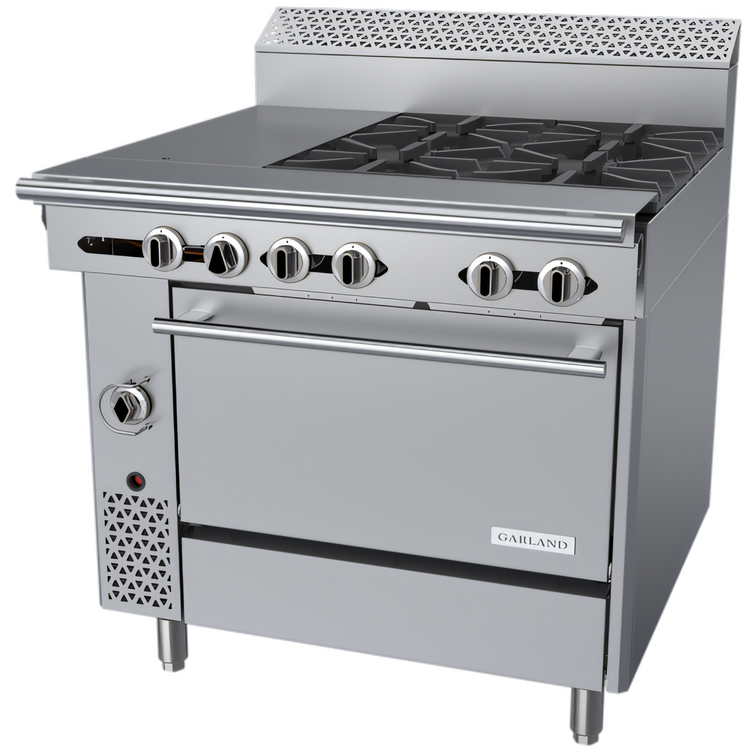 Product image #1 for Garland Cuisine Series 36-Inch Heavy Duty Natural Gas Combination Top Range with 4 Open Burners, Hot Top, and Standard Oven