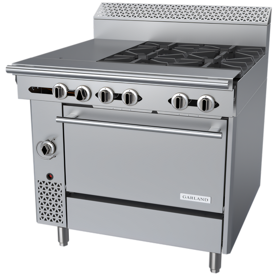 Product image #1 for Garland Cuisine Series 36-Inch Heavy Duty Natural Gas Combination Top Range with 4 Open Burners, Hot Top, and Standard Oven