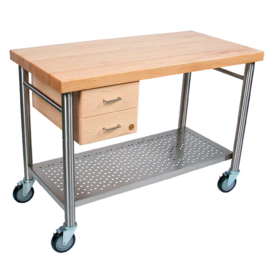 Product image #1 for Cucina Magnifico 48-Inch x 24-Inch Maple Work Table with Stainless Steel Base, Undershelf, Drawer, Outlet Strip, and Locking Casters