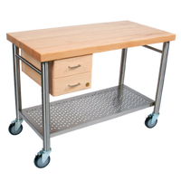 Cucina Magnifico 48-Inch x 24-Inch Maple Work Table with Stainless Steel Base, Undershelf, Drawer, Outlet Strip, and Locking Casters