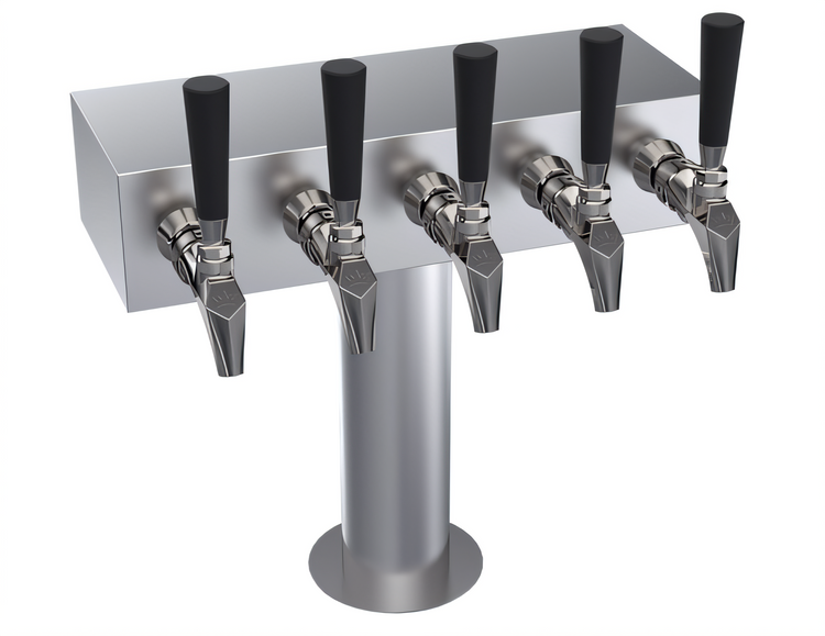 Product image #1 for Krowne Glycol-Cooled Five-Faucet T-Head Draft Beer Tower with 15-Inch Long Box, Brushed Stainless Steel