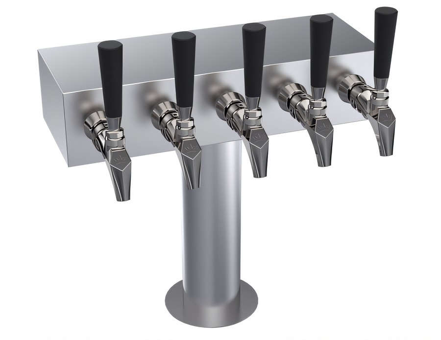 Product image #1 for Krowne Glycol-Cooled Five-Faucet T-Head Draft Beer Tower with 15-Inch Long Box, Brushed Stainless Steel