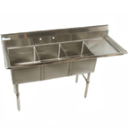 Thumbnail image #1 for Klinger's Trading ECS3DR Three-Compartment Stainless Steel Sink with Right Drainboard, 68-1/2"W x 25-1/2"D x 41"H