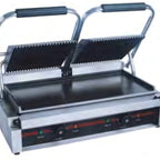 Thumbnail image #1 for Serv-Ware EPG-200GF Double Countertop Electric Panini Grill, Grooved Top and Smooth Bottom, Cast Iron Plates