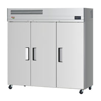 Turbo Air E-Line Three-Section Reach-In Refrigerator, 65.8 Cu. Ft., Top-Mount Self-Contained, Solid Doors