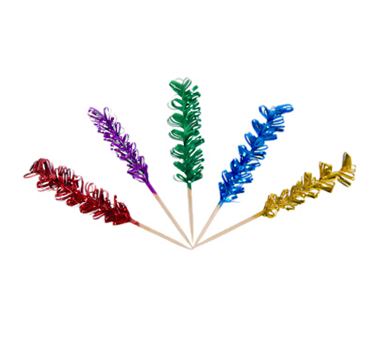 Product image #1 for 4-Inch Cocktail and Food Picks with Curly Foil Frill Tops, Wooden Stems, Assorted Colors