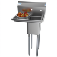 KoolMore 1-Compartment Commercial Stainless Steel Sink with Left Drainboard, Backsplash, and Faucet Holes