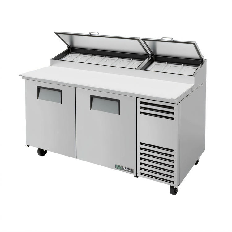 Product image #1 for True 67-Inch 2-Section Pizza Prep Table with 19-1/2-Inch White Polyethylene Cutting Board
