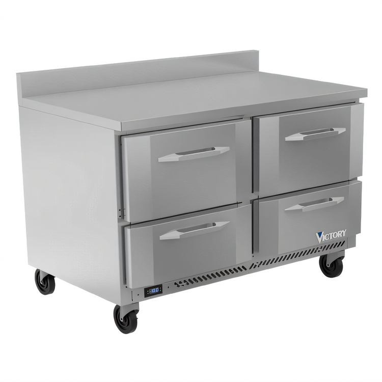 Product image #1 for Victory Refrigeration 48-Inch Two-Section 4-Drawer Worktop Freezer with Rear-Mounted Self-Contained Refrigeration