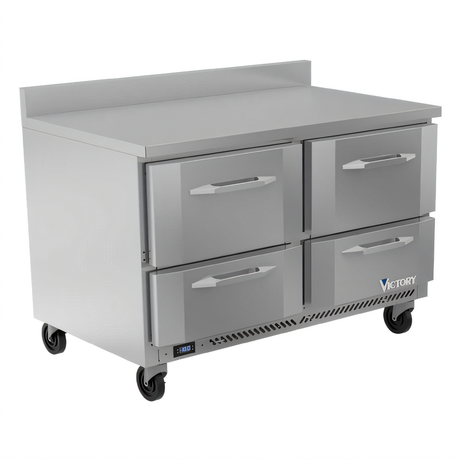 Product image #1 for Victory Refrigeration 48-Inch Two-Section 4-Drawer Worktop Freezer with Rear-Mounted Self-Contained Refrigeration