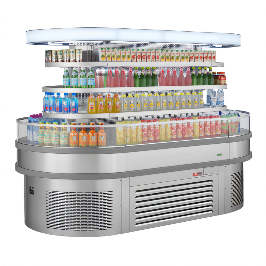Product image #1 for Turbo Air PRO 48-Inch Island Self-Serve Open Display Refrigerated Merchandiser, 3-Tier, Self-Contained, R290