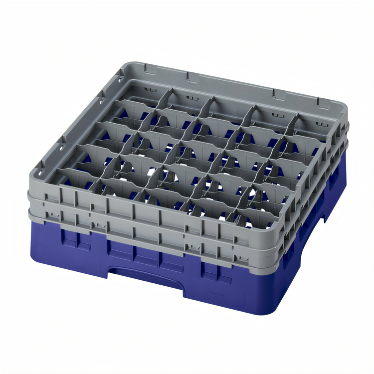 Product image #2 for Cambro Camrack® Full Size 25-Compartment Glass Rack with 2 Soft Gray Extenders, Navy Blue