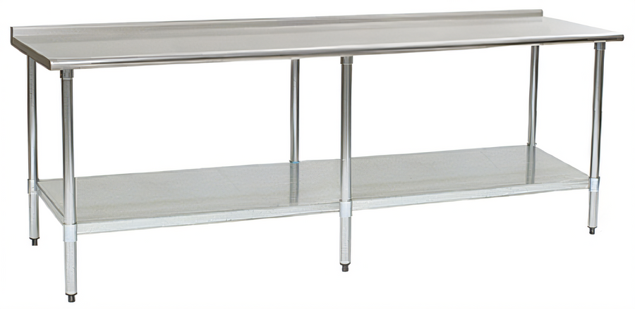 Product image #1 for Eagle Deluxe Series 96 Inch x 30 Inch 16 Gauge 300 Series Stainless Steel Work Table with Rear Upturn and Adjustable Galvanized Undershelf