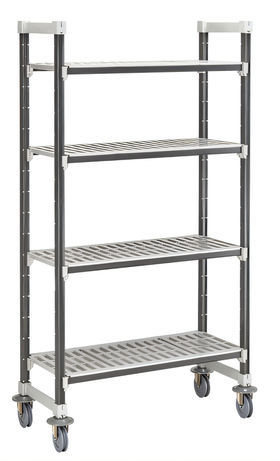 Product image #1 for Cambro Camshelving Elements XTRA High Density Mobile Starter Unit, 18 in x 60 in x 78-1/4 in, 4-Shelf Vented, Speckled Gray