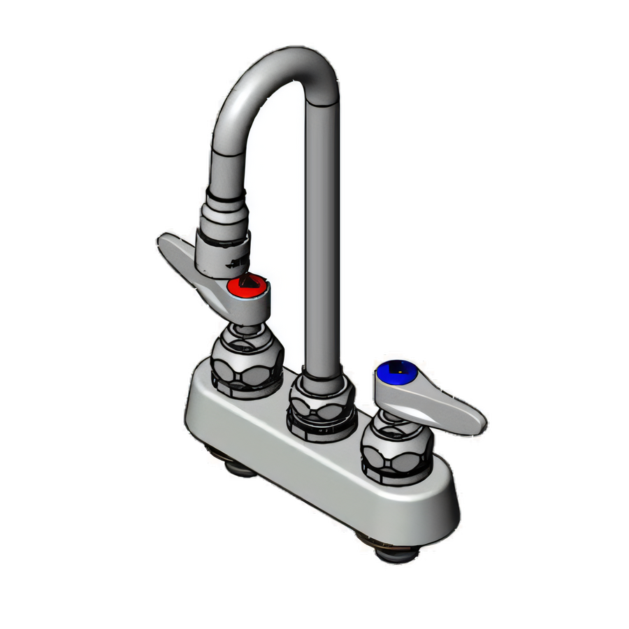 Product image #1 for T&S Brass 4-Inch Center Deck-Mount Workboard/Bar Sink Faucet with 2-11/16-Inch Swivel Gooseneck and Wrist Action Handles
