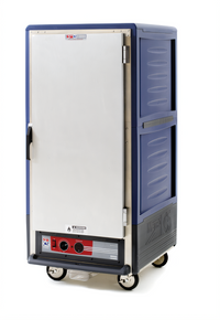 Metro C5 3 Series Mobile 3/4 Height Heated Holding Cabinet, Low Wattage, Blue Insulation Armour, Full-Length Solid Door, Fixed Wire Slides