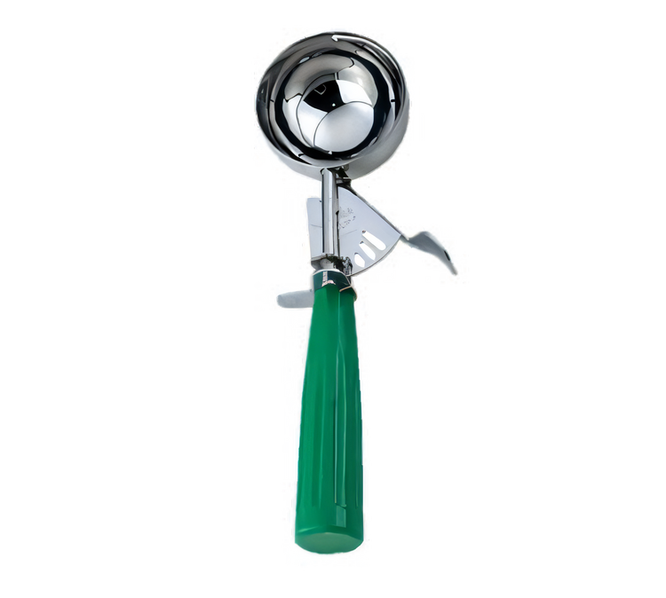 Product image #1 for Omcan USA #12 Thumb Press Ice Cream Scoop, 2-2/3 oz., Stainless Steel with Green Plastic Handle