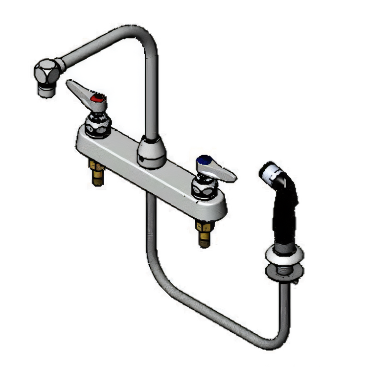 Product image #1 for T&S Brass B-1173 8-Inch Center Deck Mount Workboard Faucet with High-Rise Swivel Gooseneck, 2.2 GPM Aerator, and Side Spray