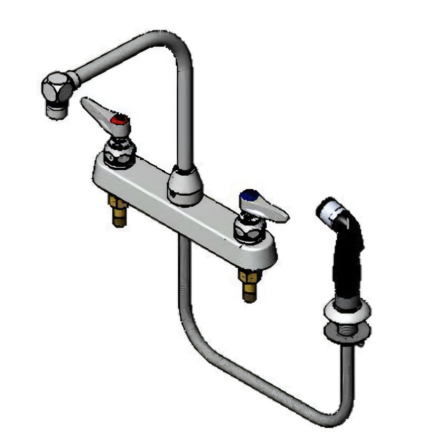 Product image #1 for T&S Brass B-1173 8-Inch Center Deck Mount Workboard Faucet with High-Rise Swivel Gooseneck, 2.2 GPM Aerator, and Side Spray
