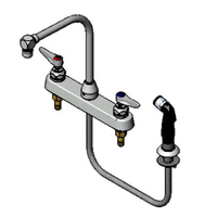 T&S Brass B-1173 8-Inch Center Deck Mount Workboard Faucet with High-Rise Swivel Gooseneck, 2.2 GPM Aerator, and Side Spray