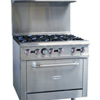 Thumbnail image #1 for Serv-Ware SGR-6B 36-Inch Natural Gas Commercial Range with Six Open Burners, Standard Oven, Back Riser, and High Shelf