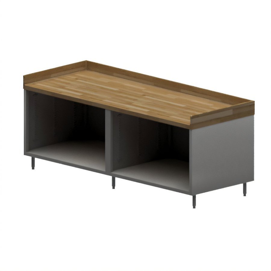 Product image #1 for BK Resources 96-Inch x 30-Inch Hard Maple Top Chef Table with Open Front Stainless Steel Cabinet Base