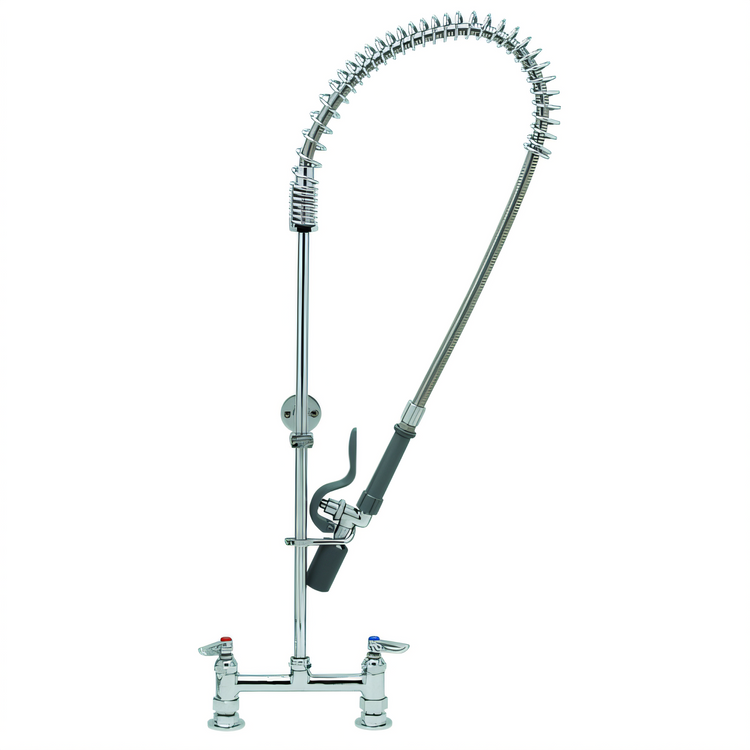 Product image #1 for T&S Brass EasyInstall 8-Inch Adjustable Center Deck-Mount Pre-Rinse Unit with 24-Inch Riser and 0.65 GPM Spray Valve