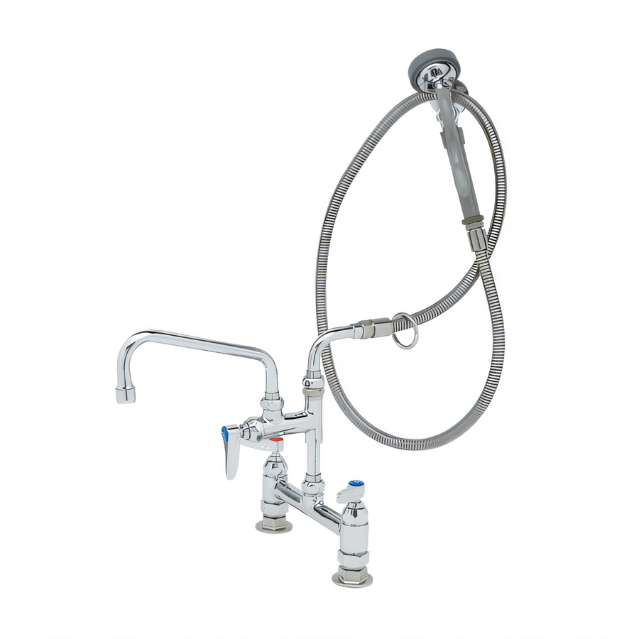 Product image #1 for T&S Brass B-0175-05 Deck-Mount Pre-Rinse Add-On Faucet with 8-Inch Swing Nozzle, Hose, and Angled Spray Valve