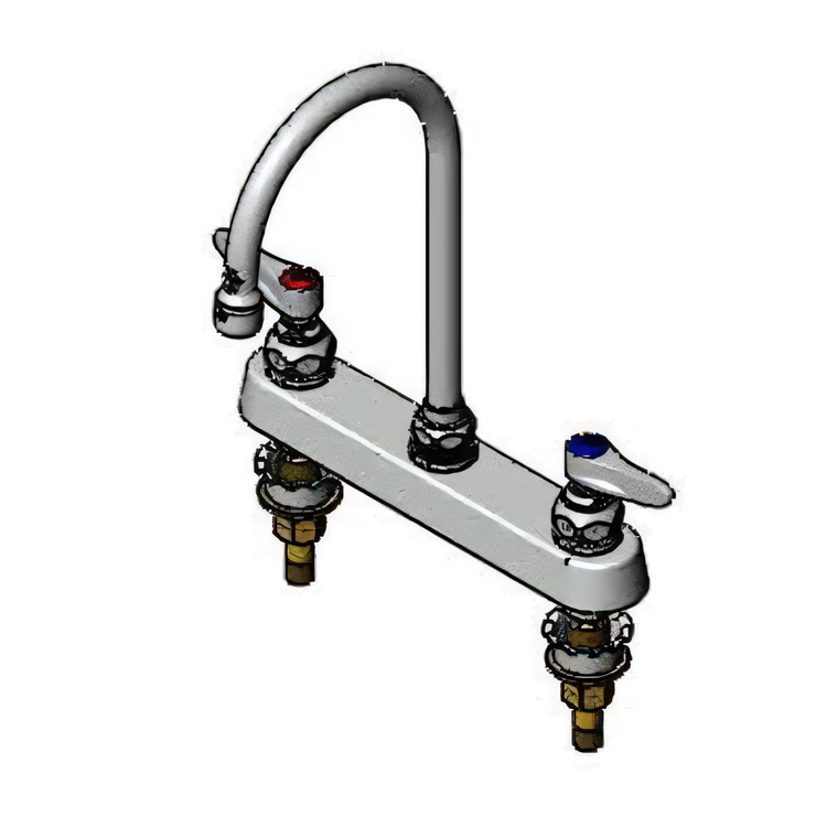 Product image #1 for T&S Brass Workboard Mixing Faucet, Deck Mount, 8-Inch Centers, 6-Inch Swivel Gooseneck Spout, Polished Chrome