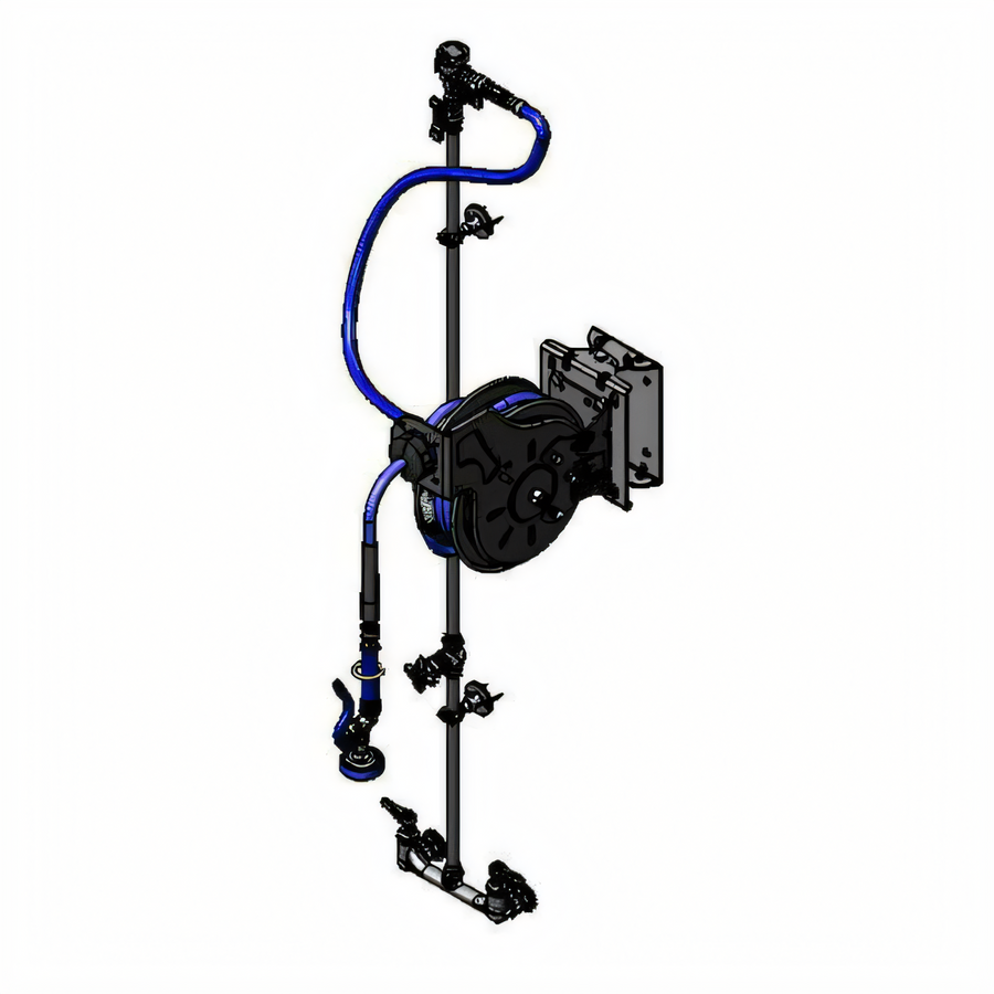 Product image #1 for Open Wall-Mount Retractable Hose Reel Assembly with 8-Inch Mixing Faucet, High-Flow Spray Valve, and 15-Foot 3/8-Inch Hose