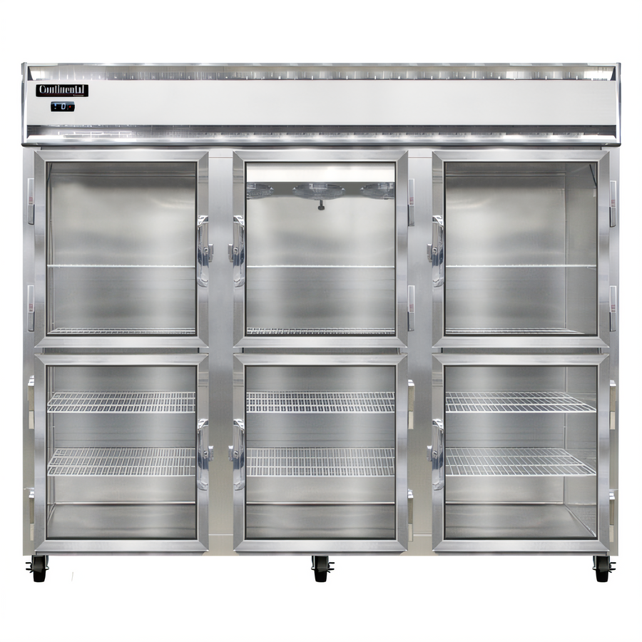 Product image #1 for Continental Refrigerator 3FENSAGDHD Three-Section Extra-Wide Display Reach-In Freezer with Half-Height Glass Doors