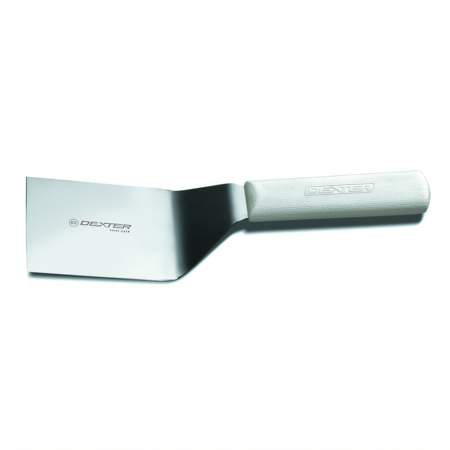 Product image #1 for Dexter Russell Sani-Safe 4 x 3 Inch Stiff Offset Hamburger Turner, Stainless Steel Blade, White Polypropylene Handle