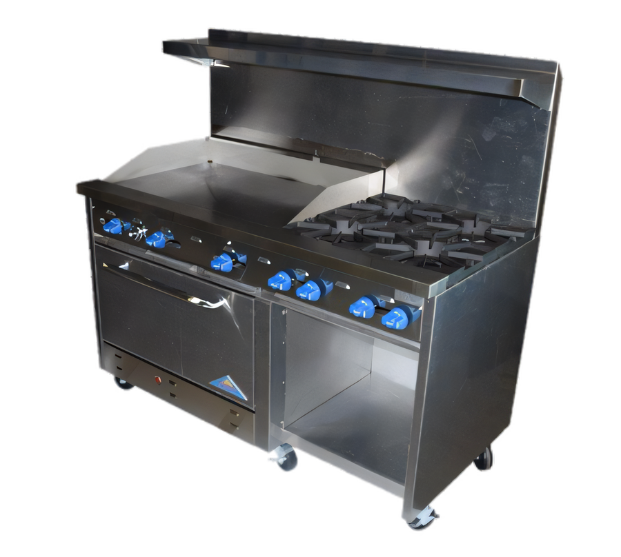 Product image #1 for Comstock-Castle 60-Inch Commercial Gas Range with 6 Star Burners, 24-Inch Griddle, 31-Inch Oven, and Cabinet Base Storage