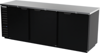 Beverage-Air BB94HC-B Three-Section Solid Door Back Bar Refrigerator with Stainless Steel Top, Black Exterior, and Left-Mounted Self-Contained Refrigeration