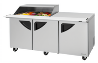 Turbo Air Super Deluxe Mega-Top Sandwich/Salad Prep Table With Slide-Back Lid and Work Station, 72 5/8-Inch, 3-Section, 18-Pan, 23 Cu. Ft.