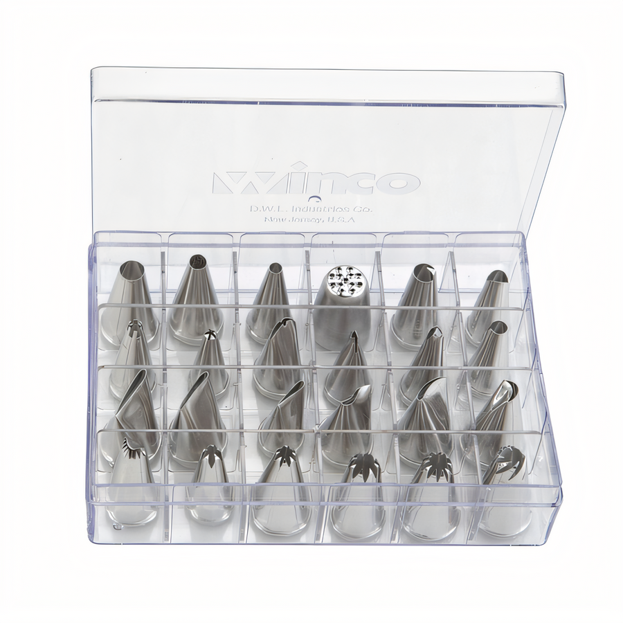 Product image #1 for Winco 24-Piece Stainless Steel Cake Decorating Tip Set with Storage Box