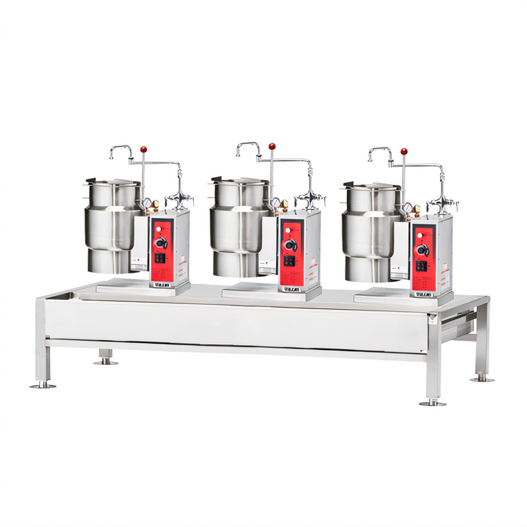 Product image #1 for Vulcan Triple 6-Gallon Electric Tilting Kettle Stand Assembly, 80-Inch Wide Stainless Steel