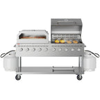 Thumbnail image #1 for Koolmore CGKIT7-D36P36 72-Inch Mobile Commercial Propane Outdoor Grill, 10 Burners, Stainless Steel, Roll Dome Cover and Pizza Oven